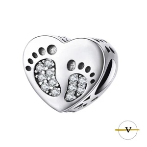 CHARM DONNA ARGENTO 925 CUORE ZIRCONI BIANCHI NASCITA - ViP modello PANDORA - Foto 1 di 6