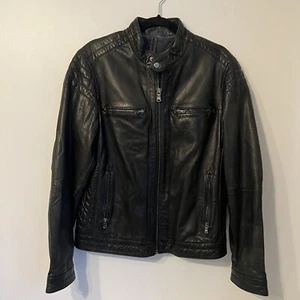H.E. By Mango Black Genuine Sheep Leather Motorcycle Biker Jacket Men’s Size M - Picture 1 of 17
