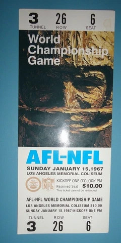 Super Bowl 1 Replica Ticket ~ Green Bay Packers vs Kansas City Chiefs ~ Jan 1967 Cover