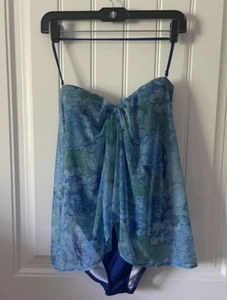 RALPH LAUREN Flyaway One-Piece Bandeau Women's Size 8 Blue Swimsuit - Picture 1 of 5