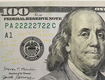 PA 22 22 22 27 22 C  2017 A $100 Binary Fancy Numbers One Hundred Dollar Bill - Image 1 of 3