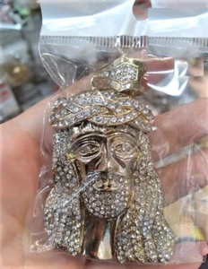 3" Big Crown Baird Gold Jesus Crystal Rhinestone Piece Pendant Hip Hop God Iced - Picture 1 of 1