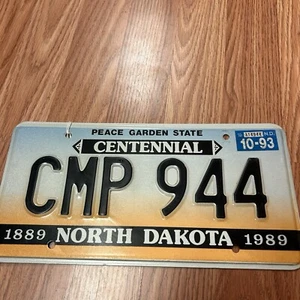 Vintage 1989 North Dakota Nummernschild Centennial CMP 944 Peace Garden State  - Bild 1 von 3
