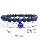 Bracelets de distance / couples - Agate Noire, Howlite et Lapis Lazuli 6 mm