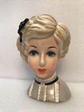 BIG Vintage RELPO 7 inch Lady In Grey Outfit w Bow Head Vase MARKED 2046 Scarce!