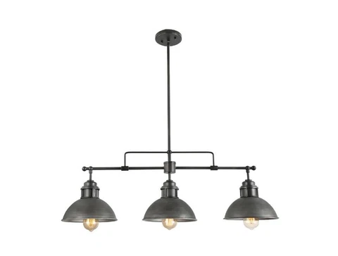 3-Light Dome Island Chandelier Linear Barn Pendant Rustic Brushed Gray Shades Cover