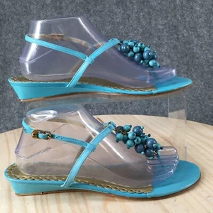 Juicy Couture Sandals Womens 9 M Poolside Beaded Slingback Thong Blue Italy Made - Picture 1 of 17