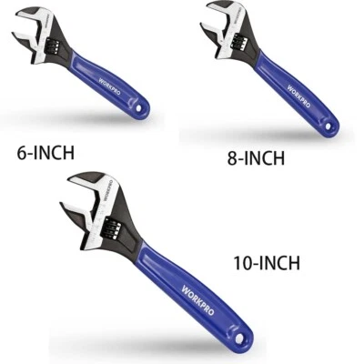 WORKPRO Adjustable Wrench 6"/8"/10" Wrench Wide Jaw Black Oxide Metric SAE Scale - Image 1 of 4