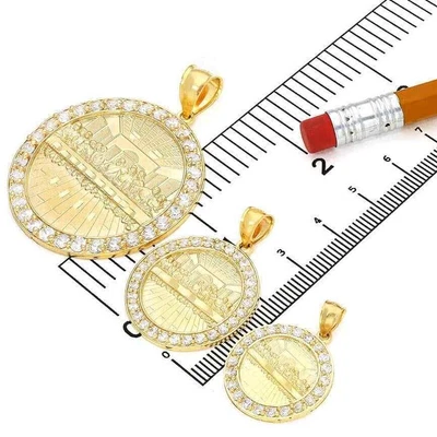 Solid 10K Gold Stone Frame Last Supper Round Pendant 0.8"-1.6" - Image 1 of 4