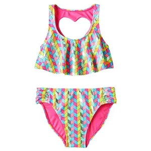 SO Pink Chevron 2-Pc.Set Flounce Bikini Top & Bottom Swimwear Big Girls 16 (XXL) - Picture 1 of 1
