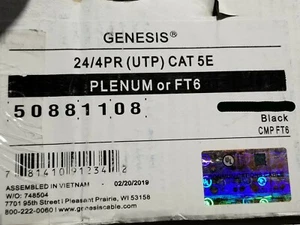 Honeywell Genesis 5088 24/4P CAT5E LAN UTP Networking Cable Plenum Black /100ft - Picture 1 of 8