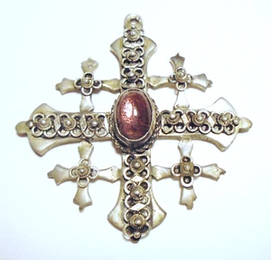ENORME Cabujón Ovalado Vintage CRUZ COPTA 935 Plata JERUSALÉN 2 5/8" - Imagen 1 de 4