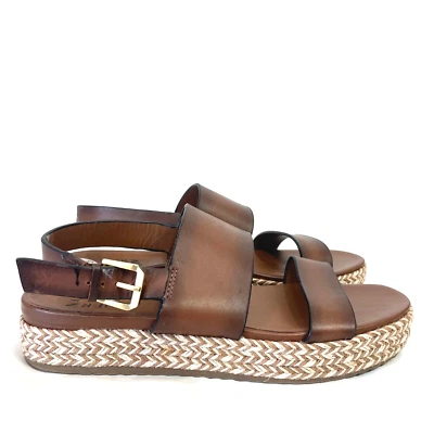 Naturalizer Womens 9.5 Sandal Jaycie Brown Leather Platform Flat Strappy - Image 1 of 4