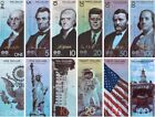6 US President PVC Banknotes USD 1/5/10/20/50/100 Colorful Set Gold Banknote