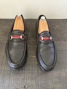 Gucci 1953 Iconic Web Horsebit Halbschuhe Flats braun Größe 11,5 Vibram Halbsohlen - Bild 1 von 19