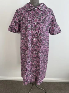 Vestido Camisa Casa Vintage Años 60 Rosa Algodón Serigrafía Floral Rosa Gris 16 XL - Imagen 1 de 15