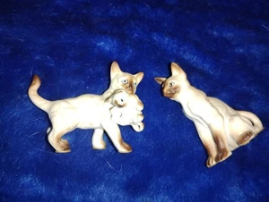 JUEGO DE 2 FIGURAS GATITO GATO SIAMÉS PORCELANA MINIATURA VINTAGE - Imagen 1 de 2