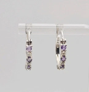 Ross Simons Sterling Silver Vintage Amethyst & Diamond 17.5mm Hoop Earrings - Picture 1 of 7