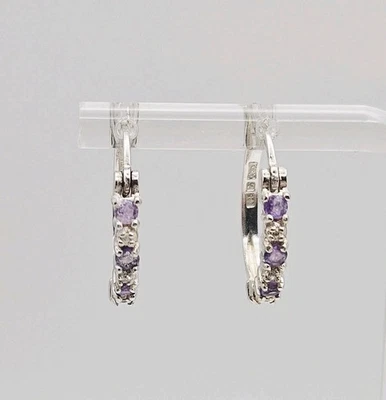 Ross Simons Sterling Silver Vintage Amethyst & Diamond 17.5mm Hoop Earrings - Image 1 of 4