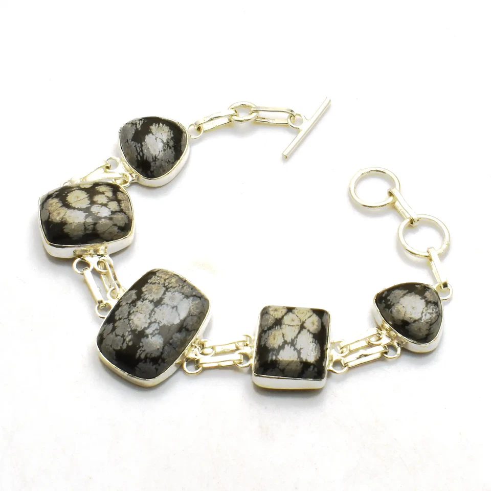 Pulsera étnica hecha a mano de piedras preciosas obsidiana copo de nieve 21 Gms AB 25706 Foto 1 de 1