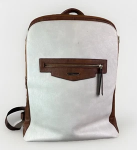 BOLSO LIBRO CLUCI cuero MOCHILA MARRÓN Y BLANCO CREMALLERA Llevar Todo - Imagen 1 de 8
