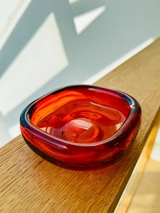 Vintage Schale aus mundgeblasenem orangefarbenem Glas, evtl. Murano? - Bild 1 von 17