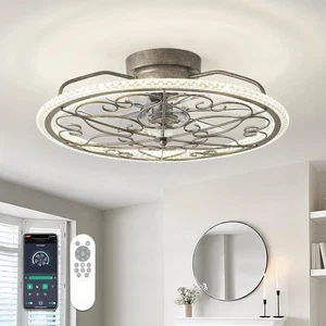Low Profile Ceiling Fan with Lights 20 inch semi flush mount, Vintage Silver  - Picture 1 of 6