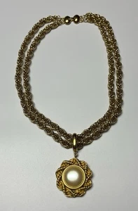 Vintage Monet Designer Grob Doppelstrang Perlen Cabochon Goldfarben Halskette - Bild 1 von 4