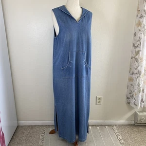 Vtg. Original TY Wear Women Blue Denim Sleeveless Jumper Dress 100% Cotton Sz L. - Picture 1 of 8