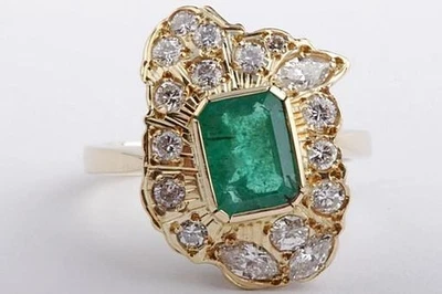 Ring Smaragd 7x6mm 1ct Diamanten 1,3ct 750 18K Gelb Gold Top # - Bild 1 von 4