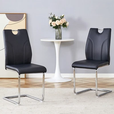 Uniquely Designed Black Dining Chairs Pu Material Paired W Metal Chair Legs - Image 1 of 4