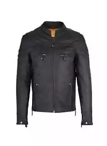 Leather Black Men's Motorcycle Racer Conceal Pockets Jacket With Orange Inner - Picture 1 of 5