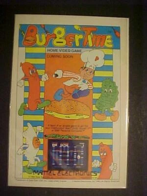 OLD MATTEL BURGERTIME HOME VIDEO GAME CARTRIDGER PRINT AD ORIGINAL VINTAGE  1983 - Image 1 of 4