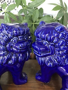 FOO DOGS FOO LÖWEN Porzellan PAAR blau asiatischer Stil Chinoiserie Chic Wohndeko - Bild 1 von 11