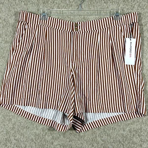 Liz Claiborne Shorts 18 Leinen Viskose elastischer Bund braun weiß gestreift Taschen - Bild 1 von 12