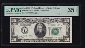 US 1928 $20 FRN Chicago Dark Green Seal FR 2050-G PMG 35 EPQ (949) - Picture 1 of 2