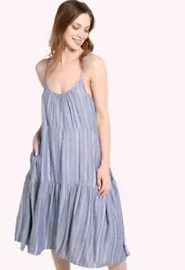 ROLLER RABBIT Gray And White Striped Dakota Dress Sz Small - Picture 1 of 7
