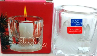 Studio Nova Winters Eve Clear Glass Votive Candle Holder Textured Etched Frosted - Image 1 of 4