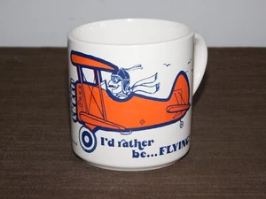 VINTAGE 1978 AIRPLANE AVIATION 3 1/2" HIGH I'D RATHER BE FLYING RED BARON MUG - Picture 1 of 12