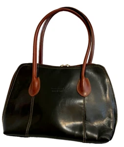 Elegant Vera Pelle Black & Tan Leather Shoulder Bag, Satchel, Purse, Tote ID 425 - Picture 1 of 13