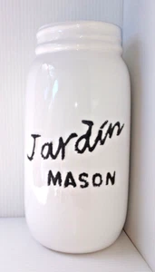 White Jardin Mason like Jar table top Flower Vase 9X6X3.5 - Picture 1 of 1