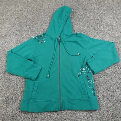 Cabelas Hoodie Womens L Blue Green Paisley Floral Zip Sweatshirt Sweater Outdoor - Image 1 of 4
