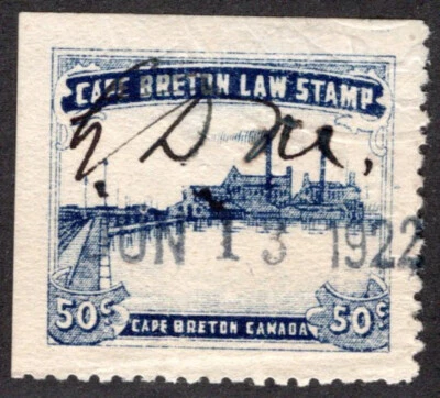 NSC15, 50c, 1922,  Cape Breton Law, Tough stamp! light thin, Canada - Image 1 of 2