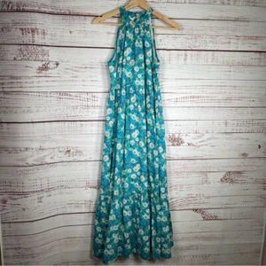 Maxi Vestido Victoria Dunn Turquesa Floral En Niveles Sin Mangas con Cinturón Talla XS - Imagen 1 de 9