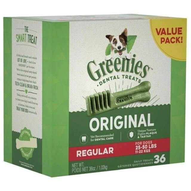 GREENIES Original Regular Dental Dog Treat - 1kg (36 Count)