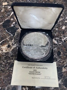 1992 Washington Mint Giant Eagle 16 oz .999 Fine Silver Proof Mint Sealed mit COA - Bild 1 von 5