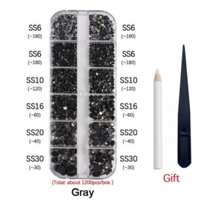 Flatback Rhinestone 12 Grid Box Set 1200pcs Crystal Stone Bead Clothing Kit Bead - Picture 1 of 46