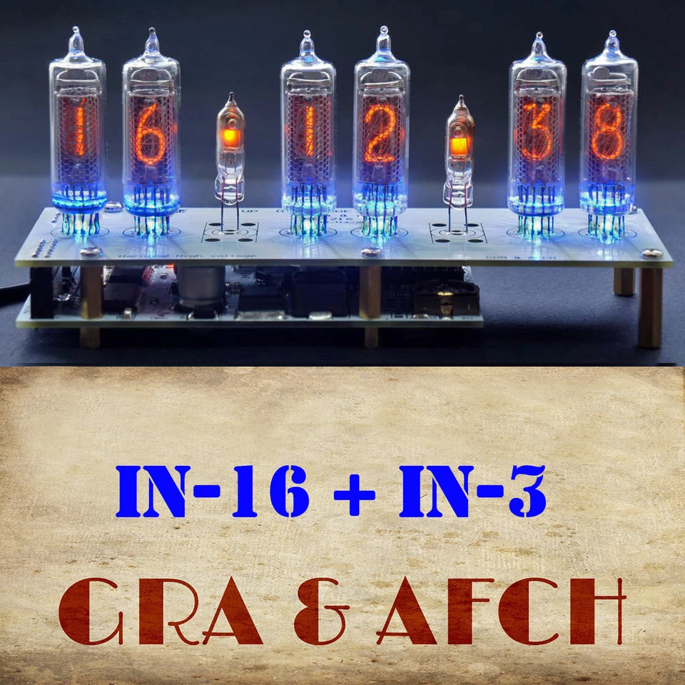 GRA & AFCH IN-16 Nixie Tube Clock RGB USB Musical Temp 12/24H SlotMachine WITH TUBES