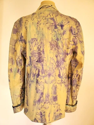 Burberry Chaqueta Blazer Cuero Azul Gris Marfil Beige 8 10 12 Arco Iris Tie Dye M L Foto 1 de 4