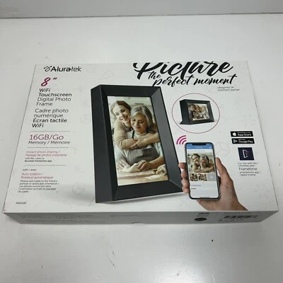 Aluratek 8" Digital Photo Frame Matte Black Wi-Fi Touchscreen 16 GB Auto Rotate - Image 1 of 4